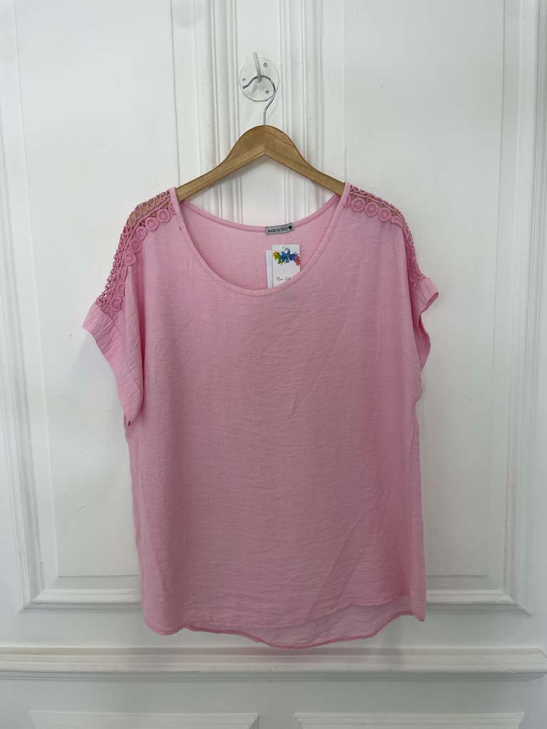 Rosalie Lace Shoulder Top - Candy