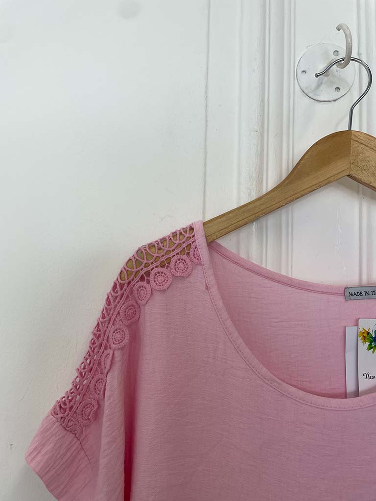 Rosalie Lace Shoulder Top - Candy