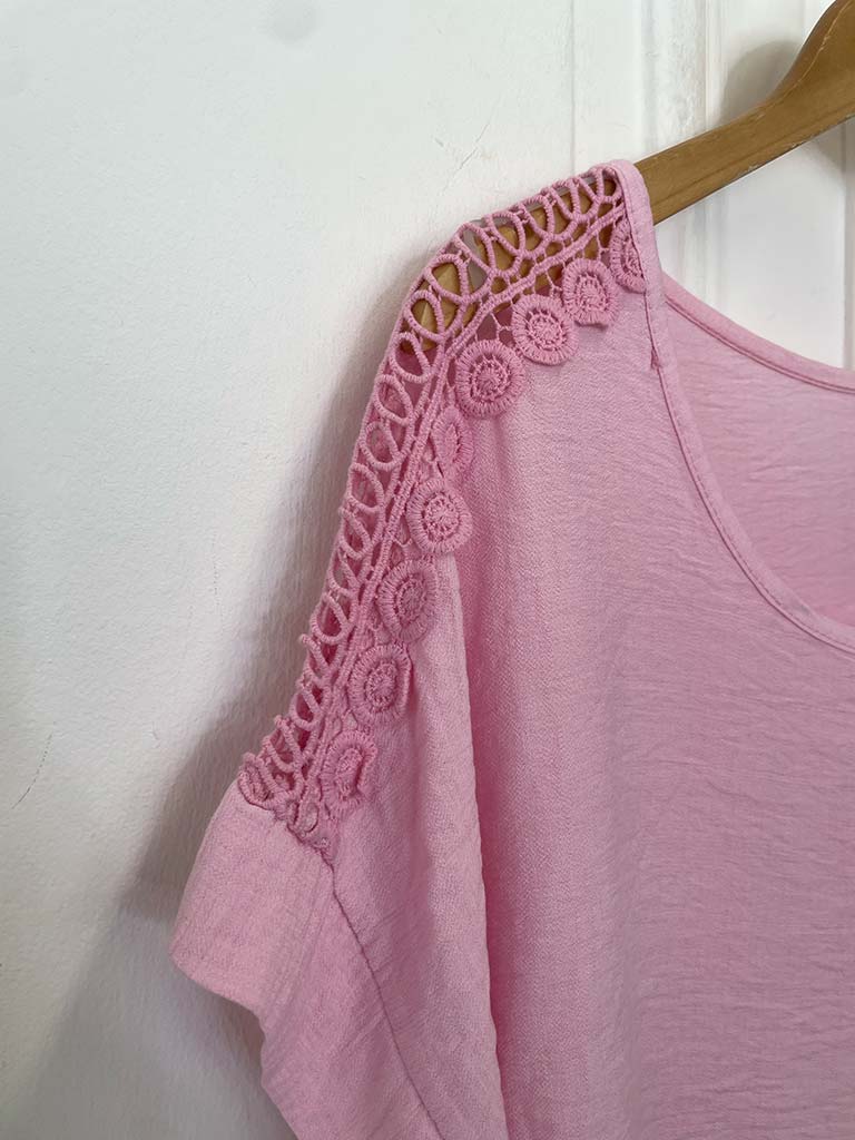 Rosalie Lace Shoulder Top - Candy