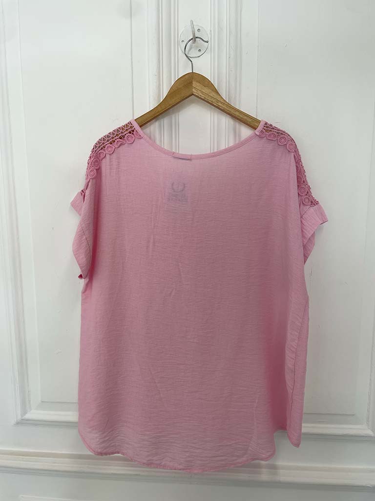 Rosalie Lace Shoulder Top - Candy