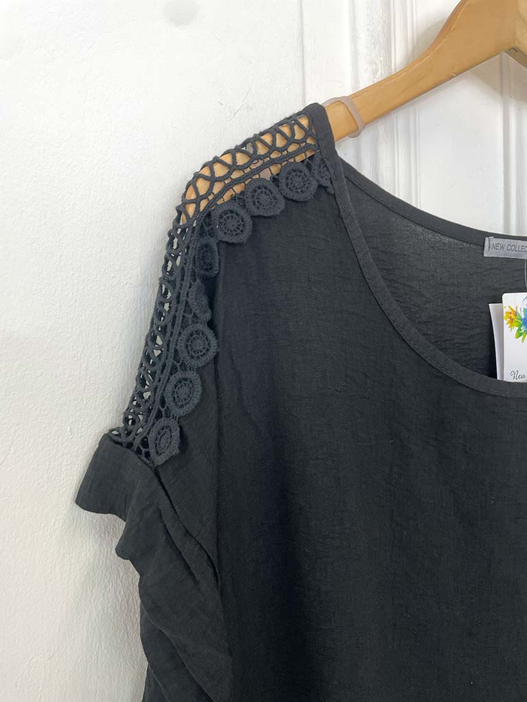 Rosalie Lace Shoulder Top - Black