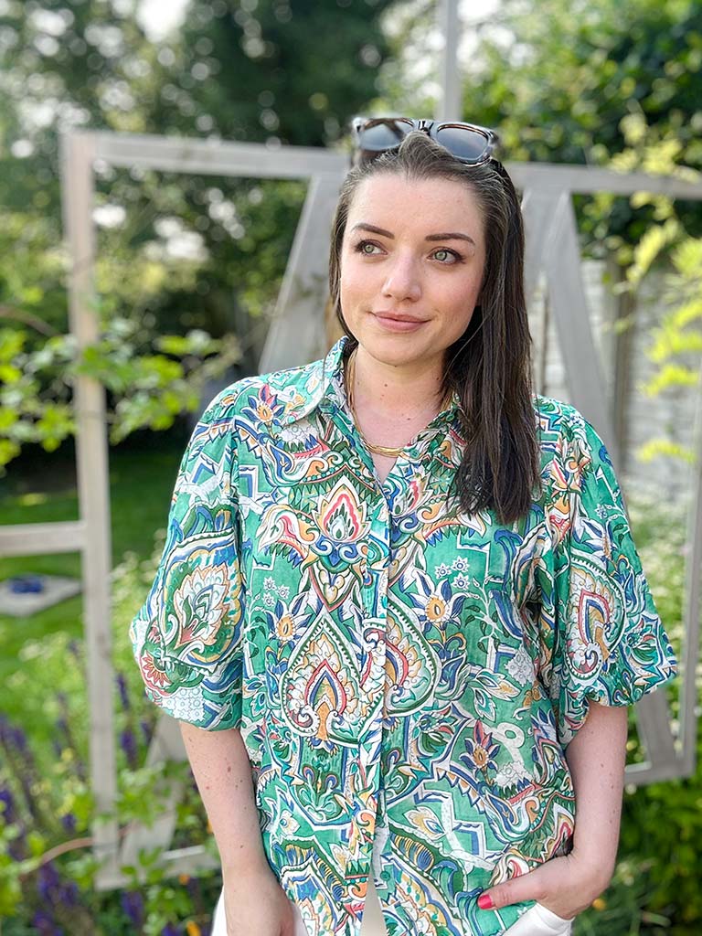 Puff Sleeve Baroque Print Shirt