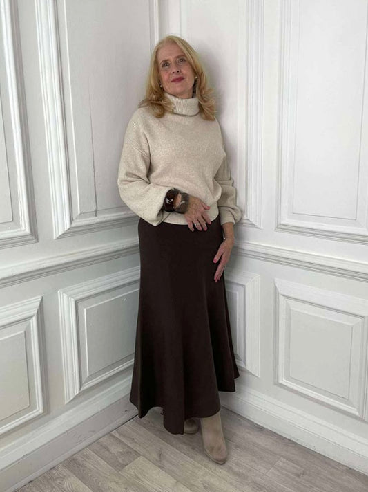 Knitted A-Line Skirt - Chocolate