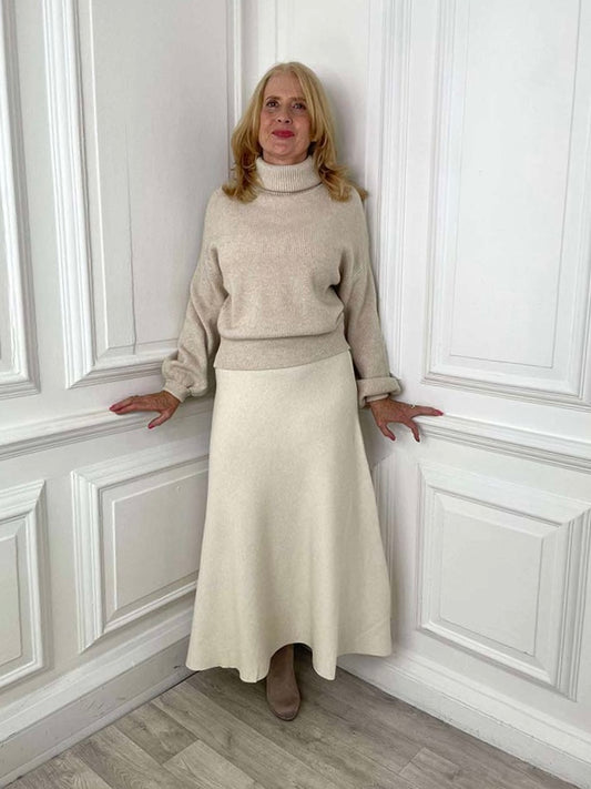 Knitted A-Line Skirt - Ecru