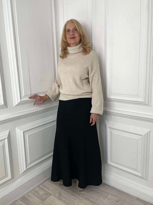 Knitted A-Line Skirt - Black