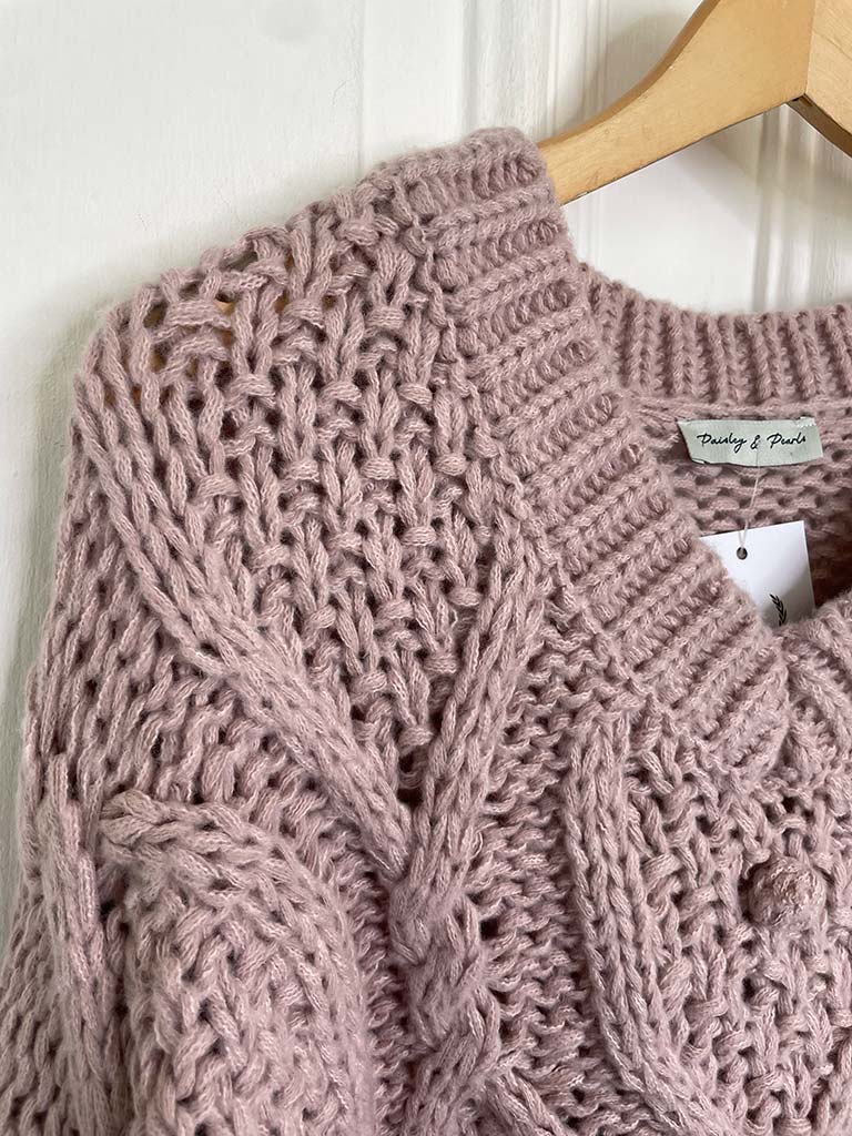 Chunky Cable Bobble Knit - Rose