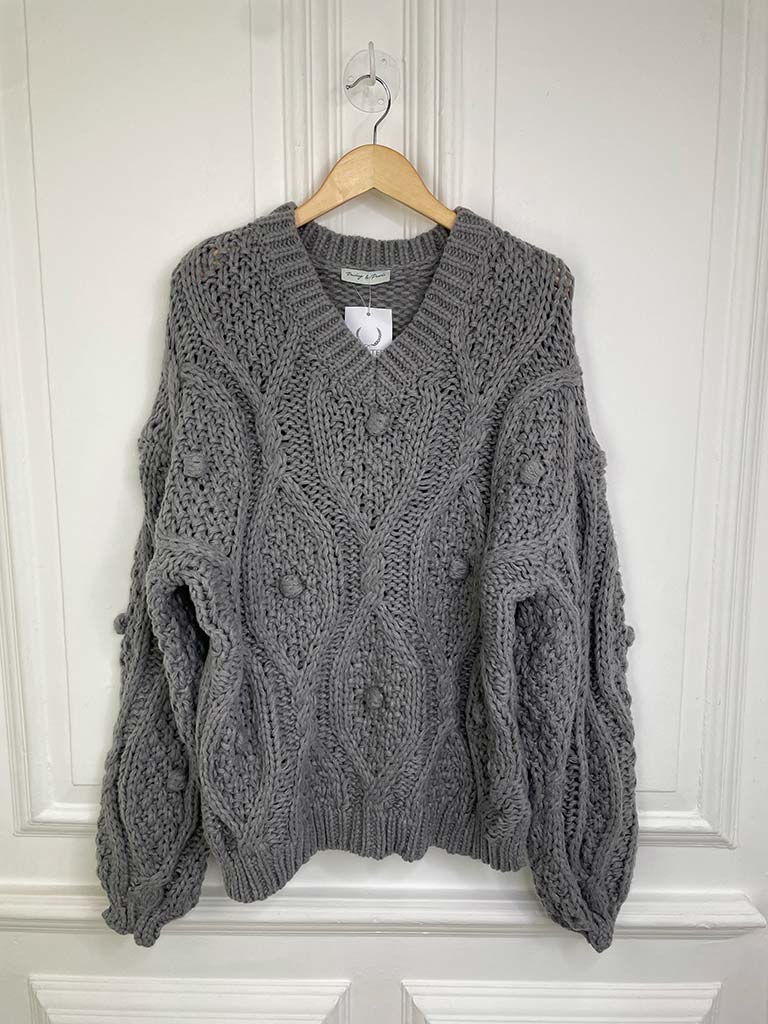 Chunky Cable Bobble Knit - Steel