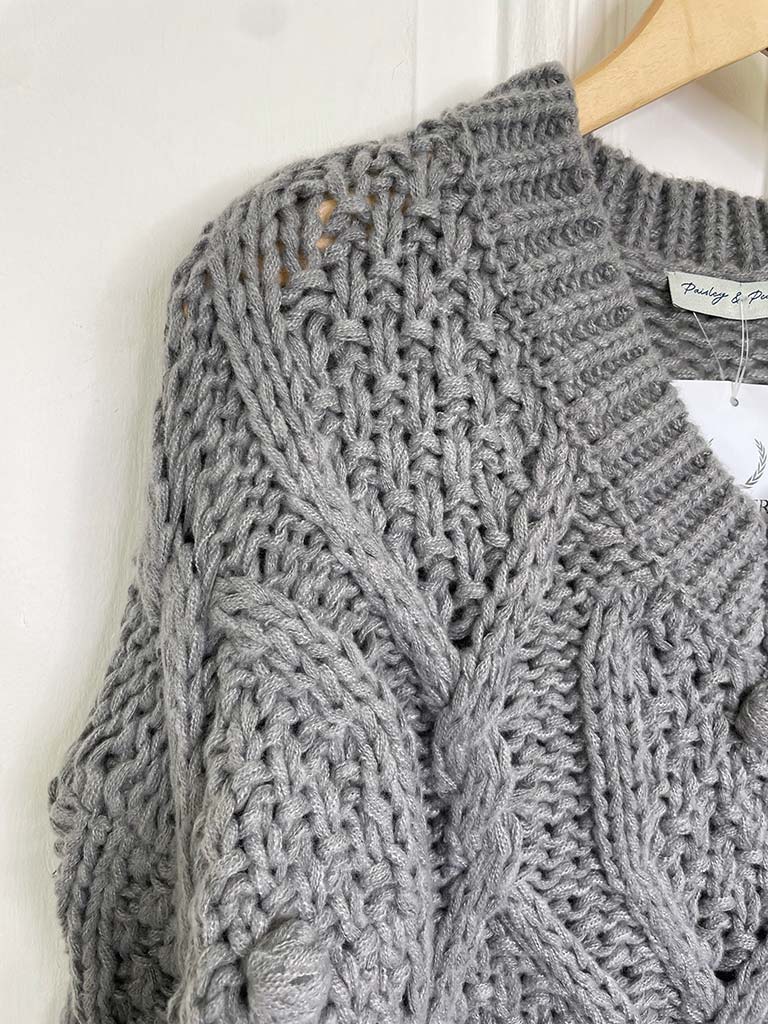 Chunky Cable Bobble Knit - Steel