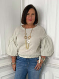 Linen Puff Sleeve Top - Stone