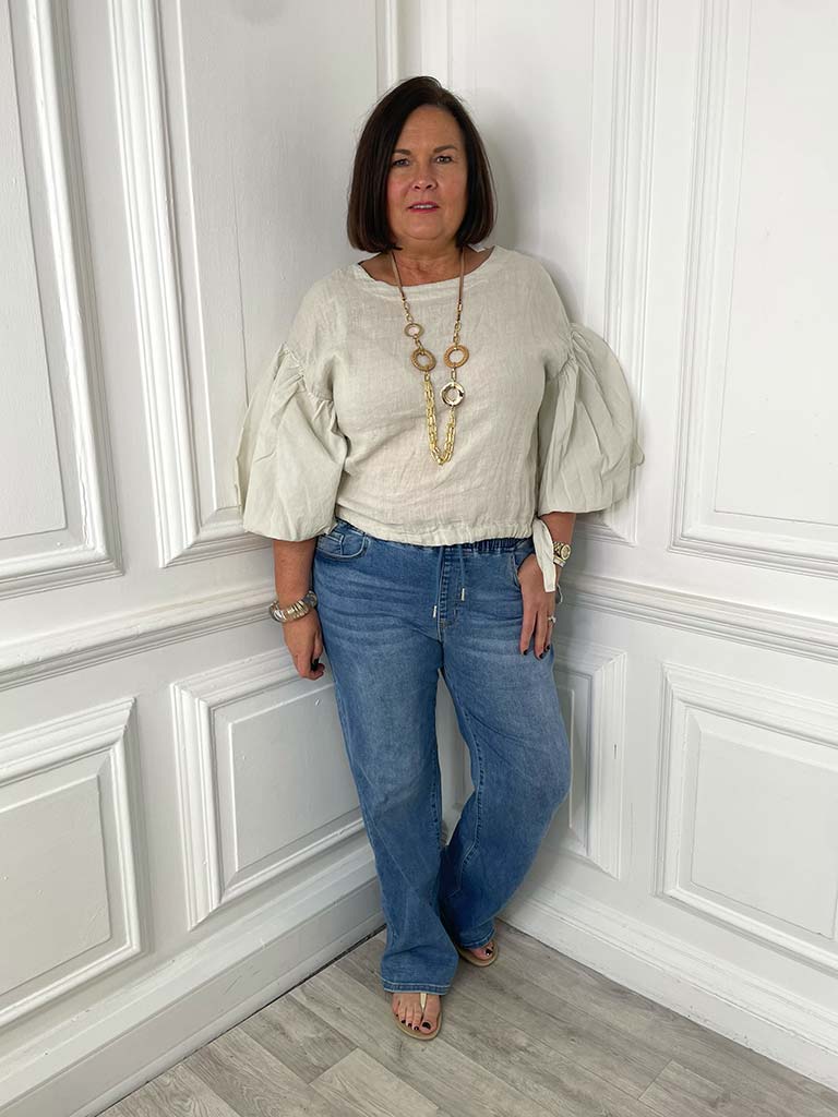 Linen Puff Sleeve Top - Stone