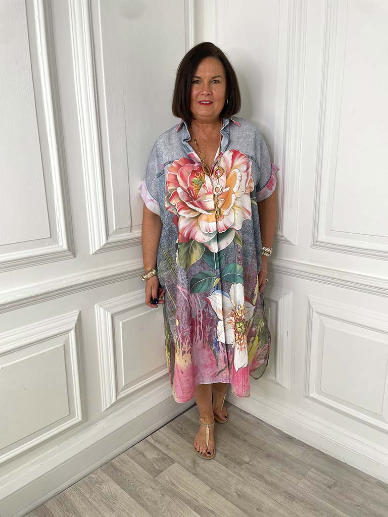 Denim Style Floral Print Dress