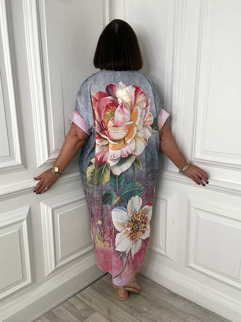 Denim Style Floral Print Dress