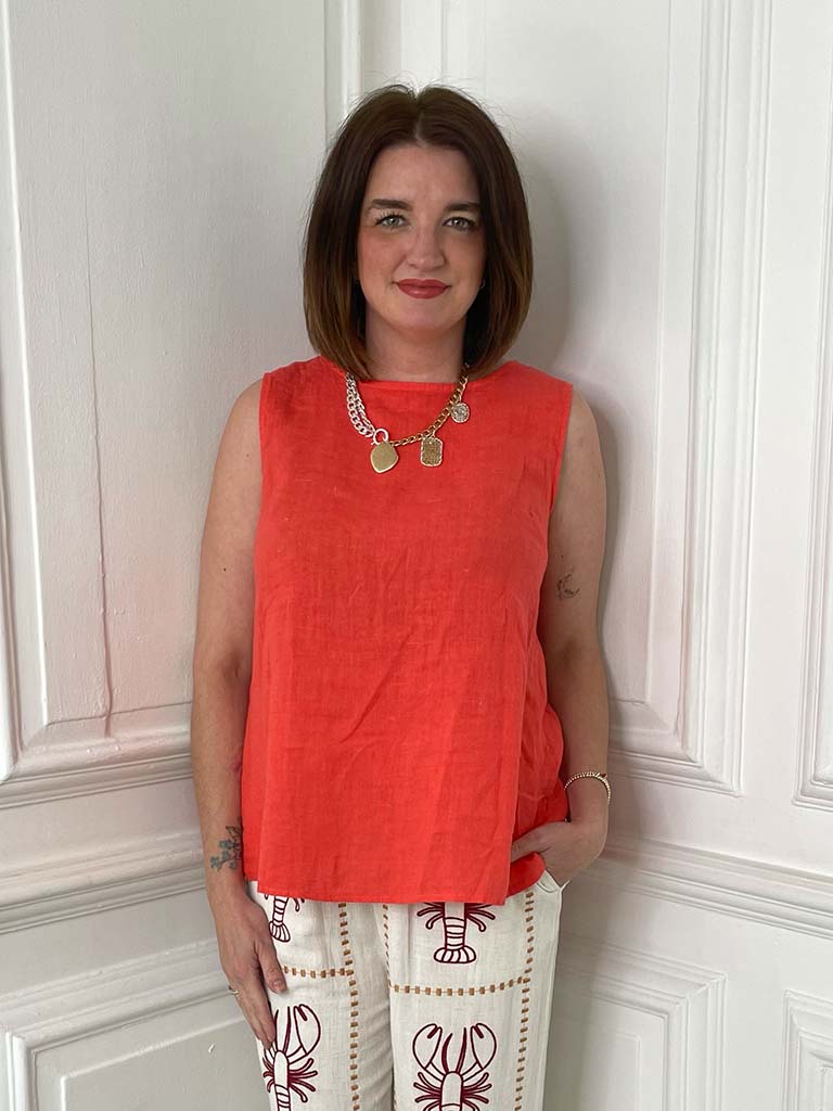 Linen Button Back Top - Blood Orange