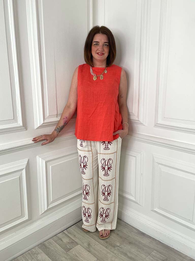 Linen Button Back Top - Blood Orange