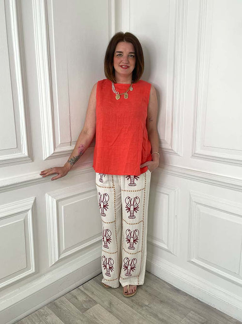 Linen Button Back Top - Blood Orange