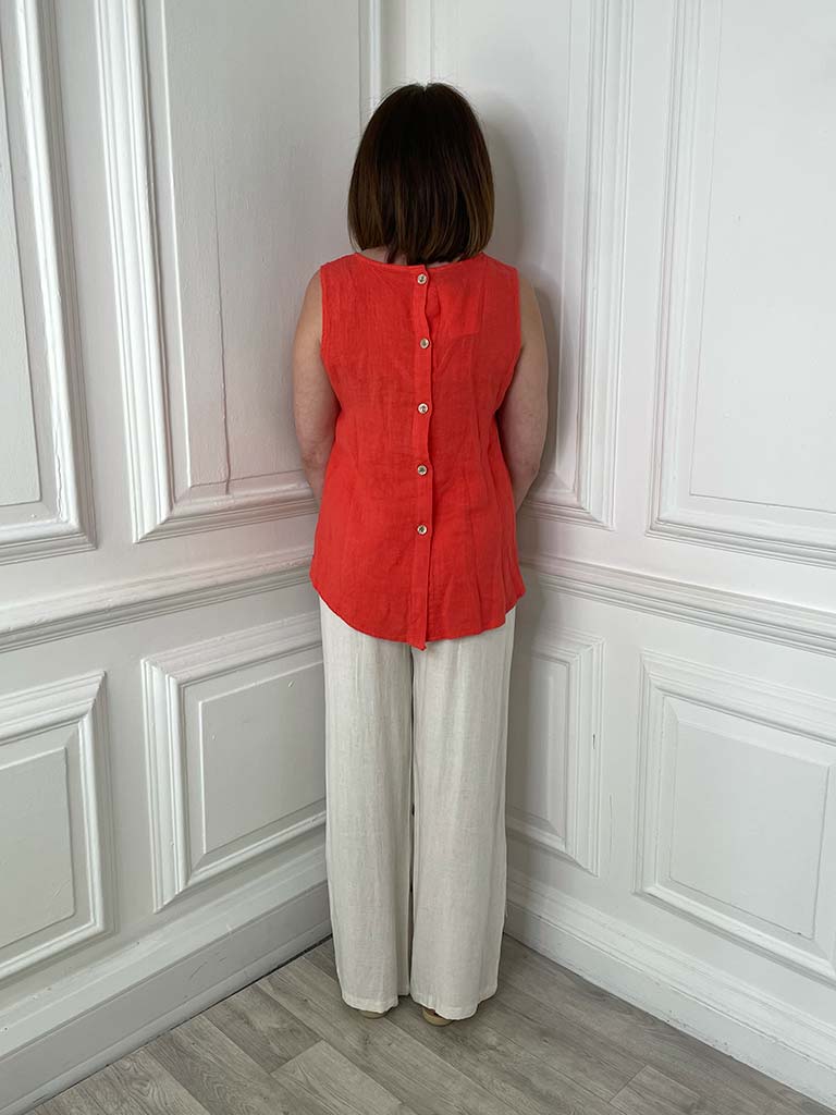 Linen Button Back Top - Blood Orange