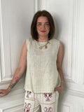 Linen Button Back Top - Calico