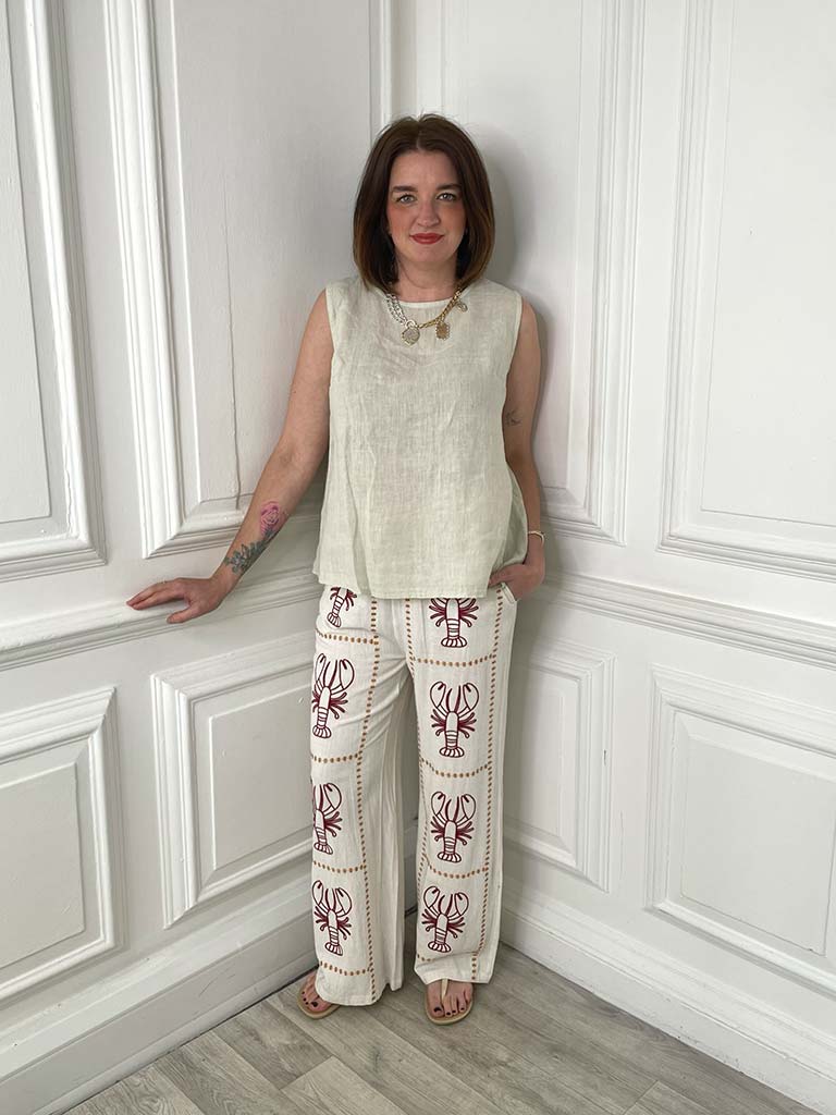 Linen Button Back Top - Calico