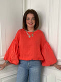 Linen Puff Sleeve Top - Blood Orange