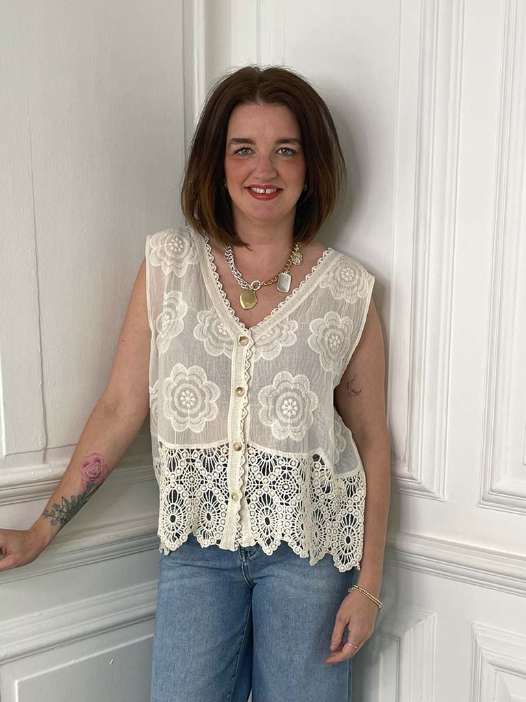 Vintage Crochet Waistcoat - Parchment