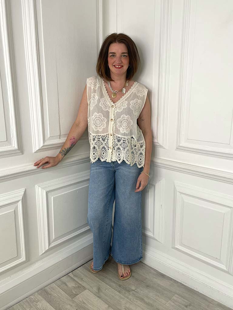 Vintage Crochet Waistcoat - Parchment