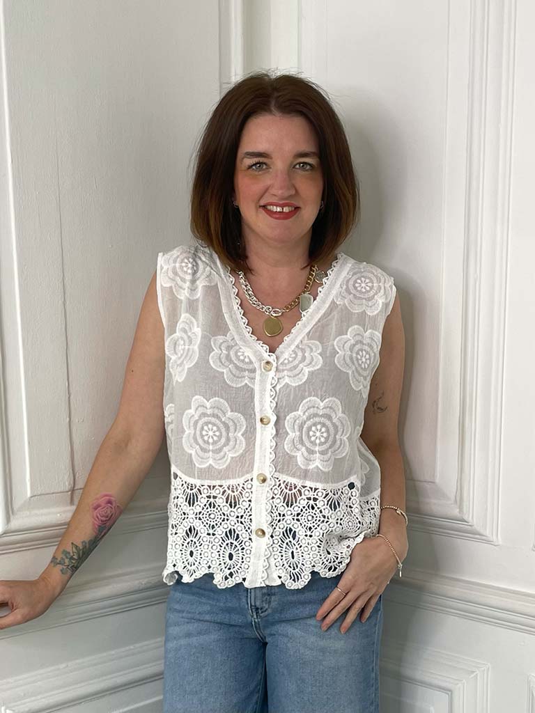 Vintage Crochet Waistcoat - White
