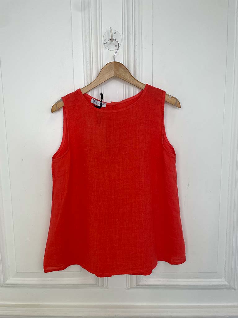 Linen Button Back Top - Blood Orange
