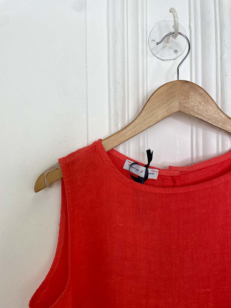 Linen Button Back Top - Blood Orange