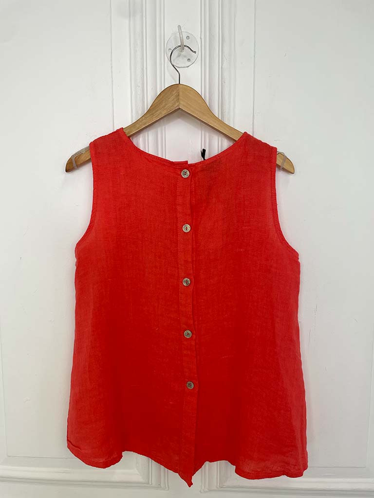 Linen Button Back Top - Blood Orange
