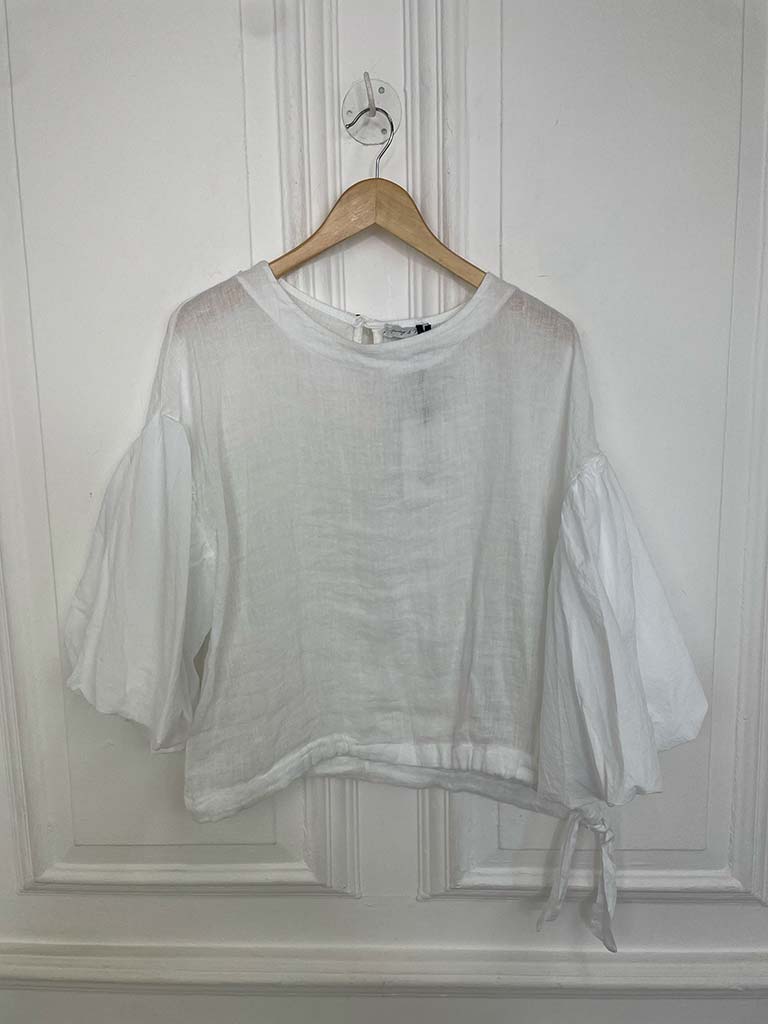 Linen Puff Sleeve Top - White