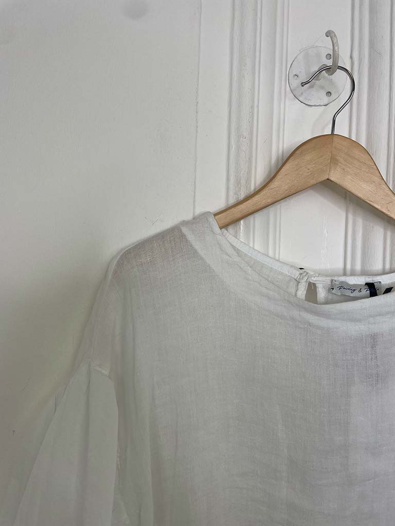Linen Puff Sleeve Top - White