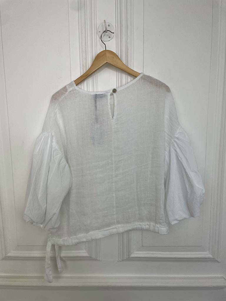 Linen Puff Sleeve Top - White