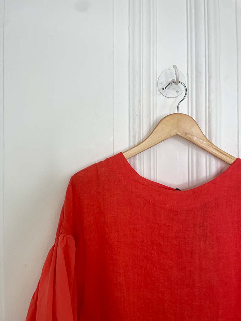 Linen Puff Sleeve Top - Blood Orange