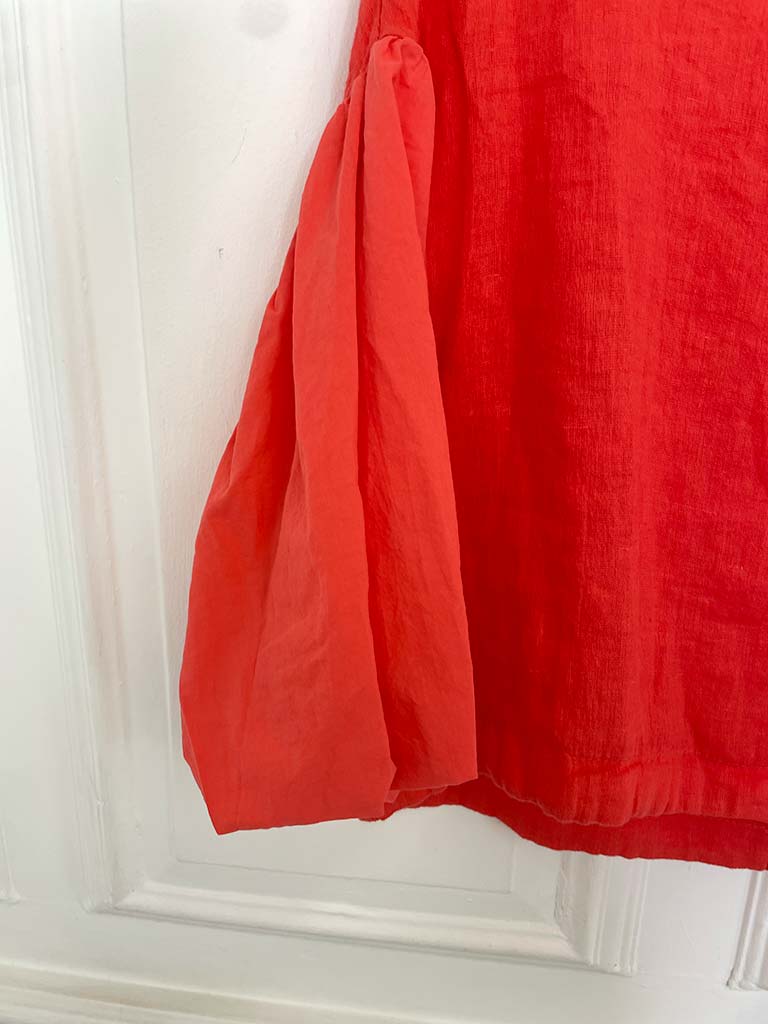 Linen Puff Sleeve Top - Blood Orange