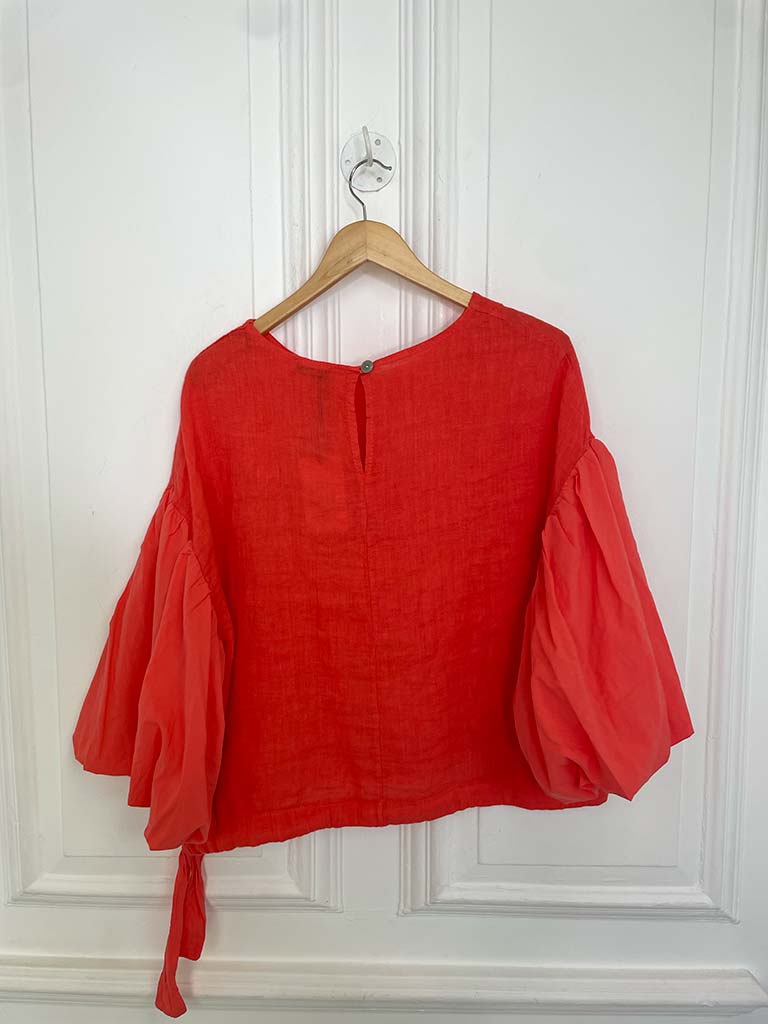 Linen Puff Sleeve Top - Blood Orange