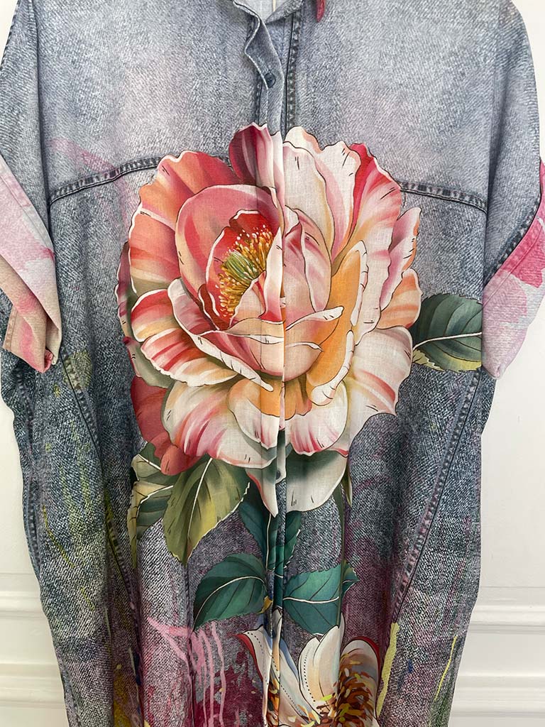 Denim Style Floral Print Dress