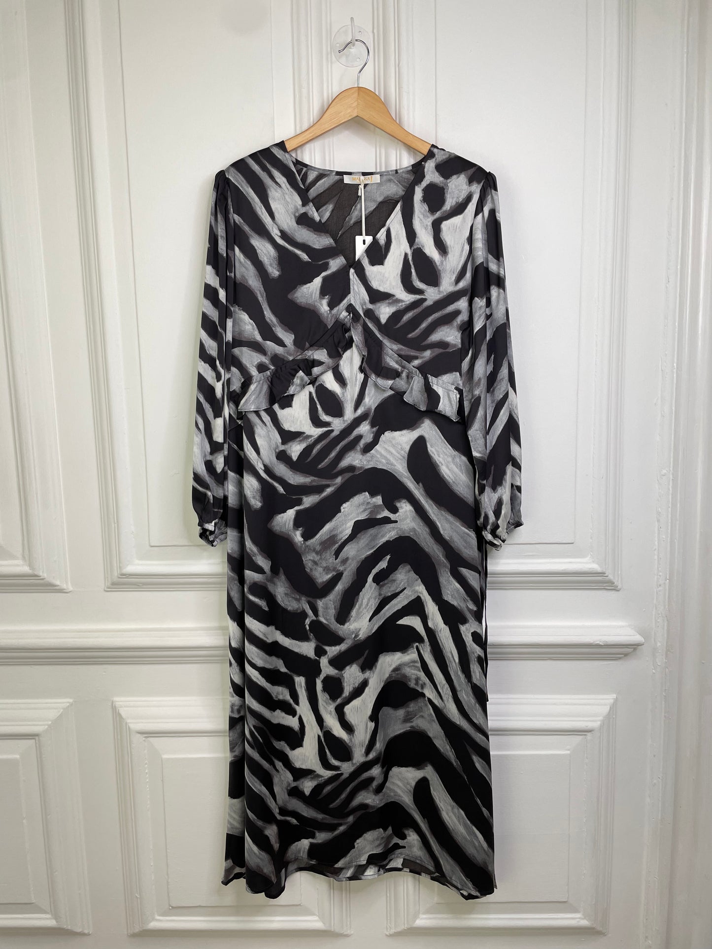 Malissa J Zebra Frill Empire Dress - Grey & Black