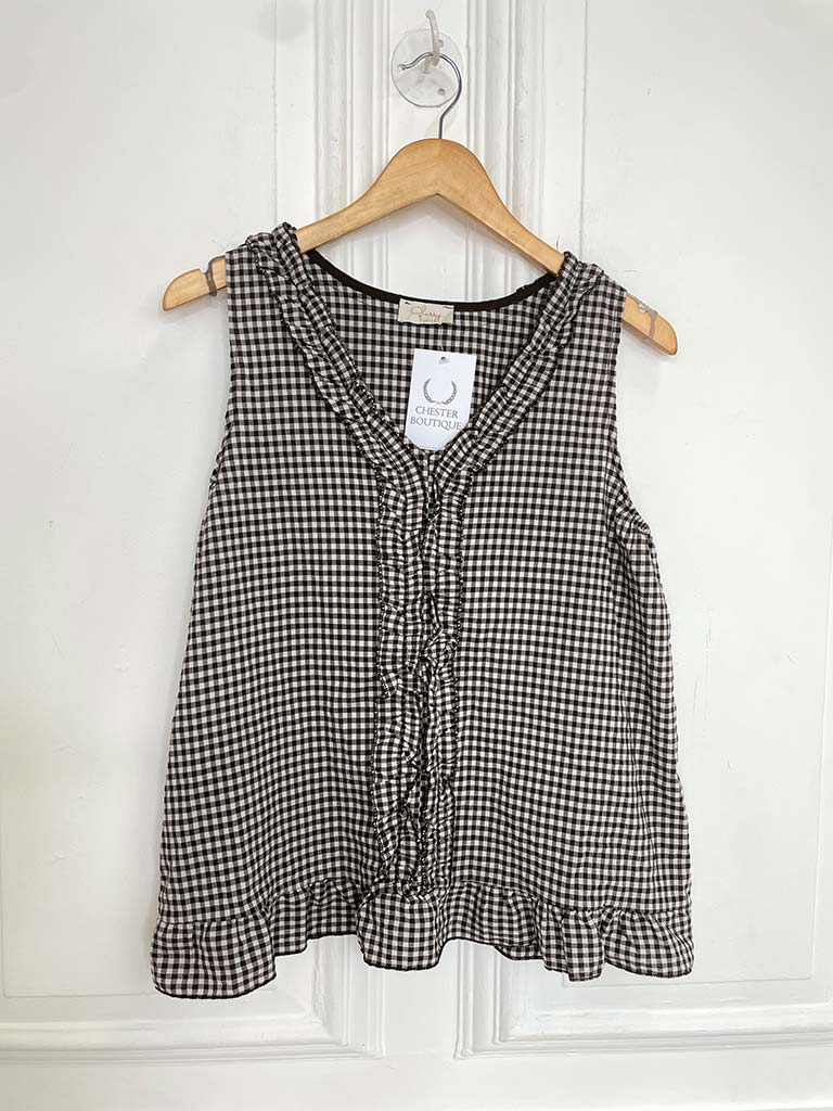 Cottage Check Ruffle Top - Chocolate