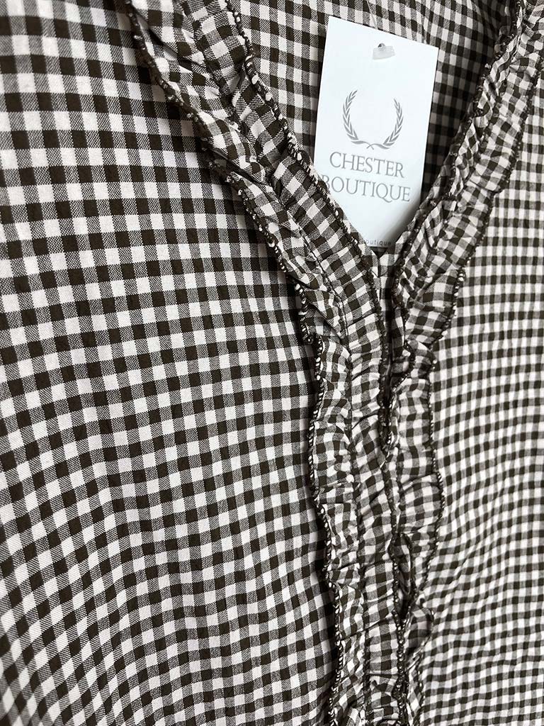 Cottage Check Ruffle Top - Chocolate