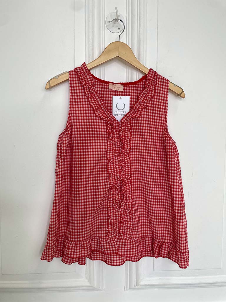 Cottage Check Ruffle Top - Cherry