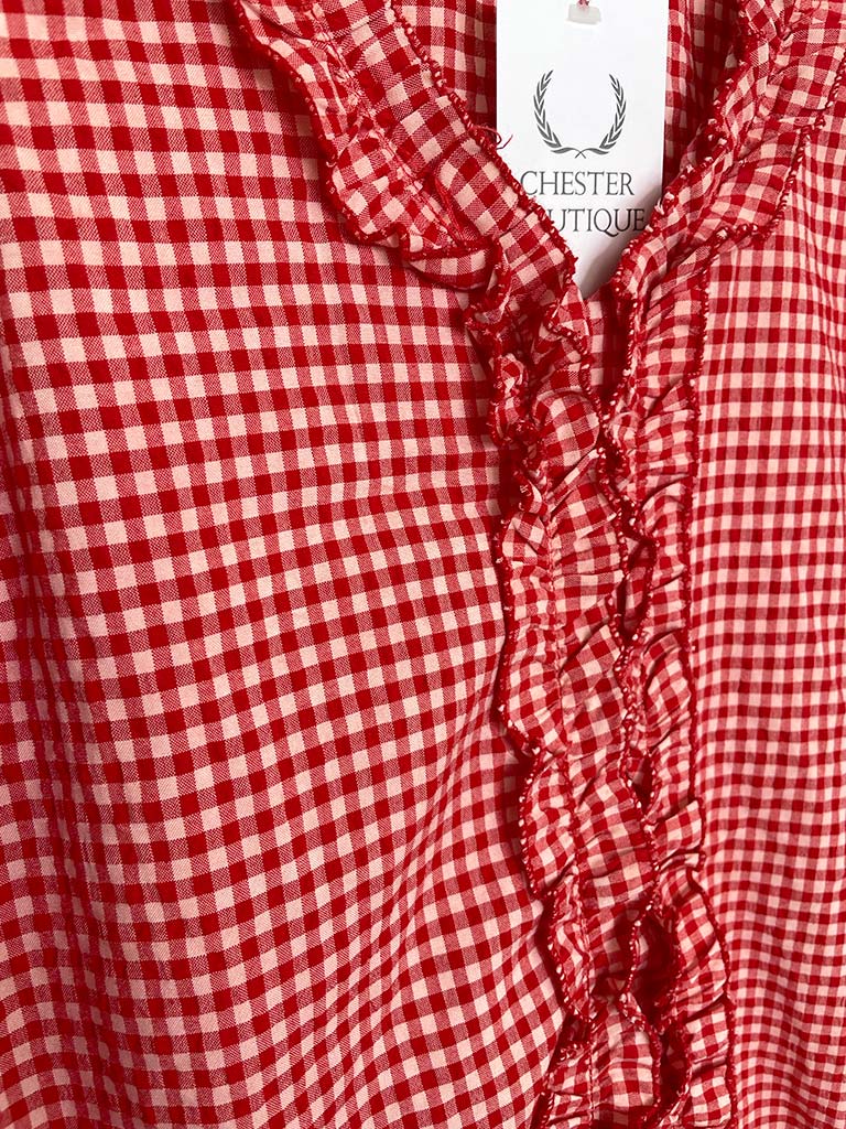 Cottage Check Ruffle Top - Cherry