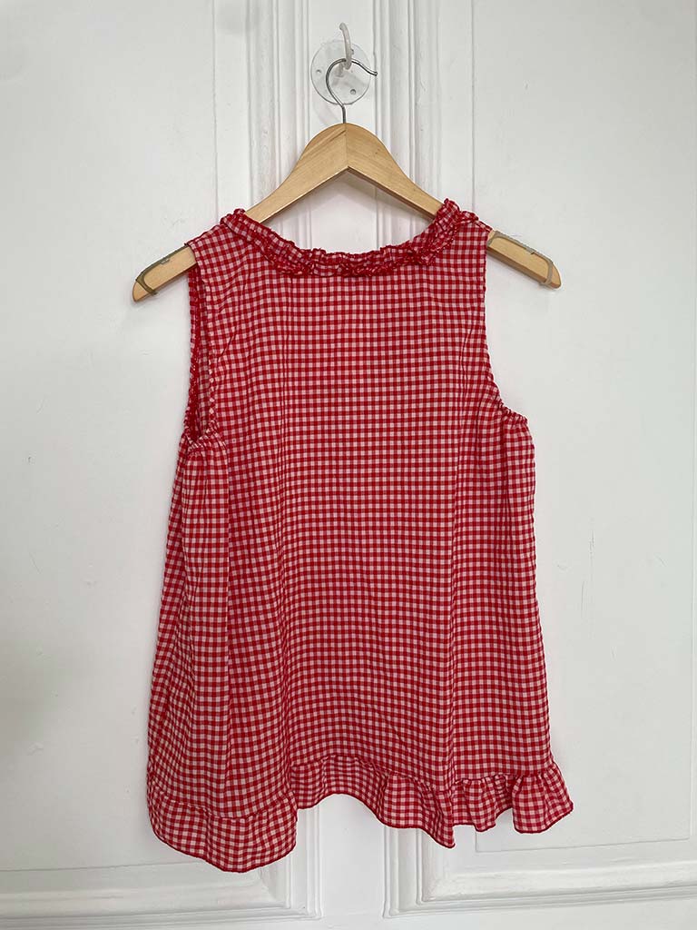 Cottage Check Ruffle Top - Cherry