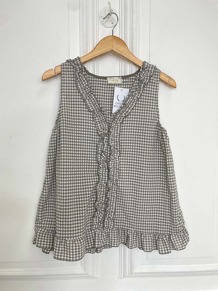 Cottage Check Ruffle Top - Latte