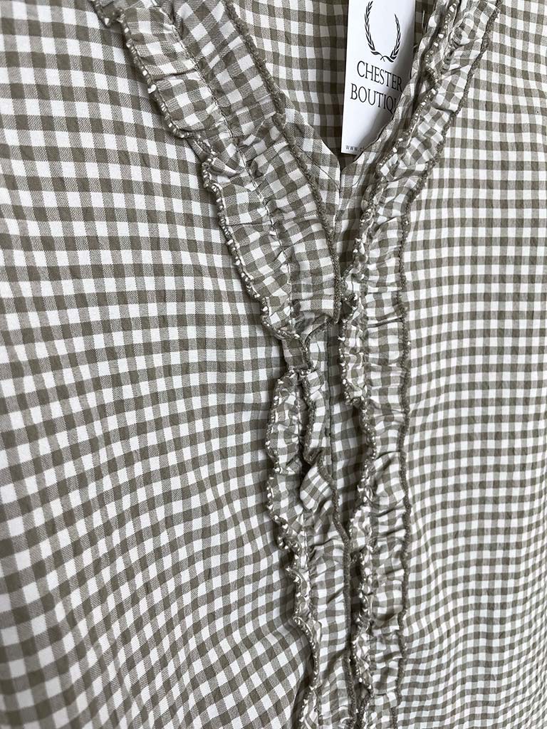 Cottage Check Ruffle Top - Latte