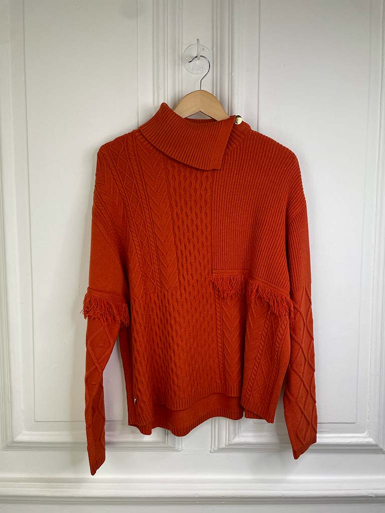 Malissa J Frayed Cable Knit - Burnt Orange