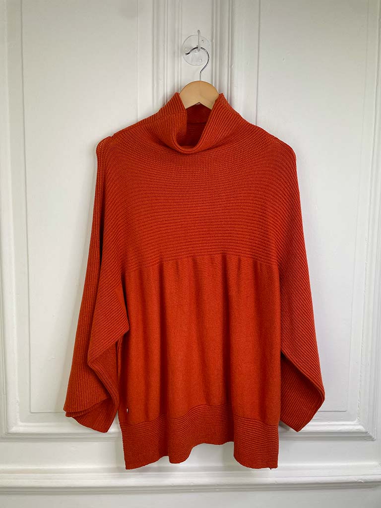 Malissa J Ribbed Polo Knit - Burnt Orange