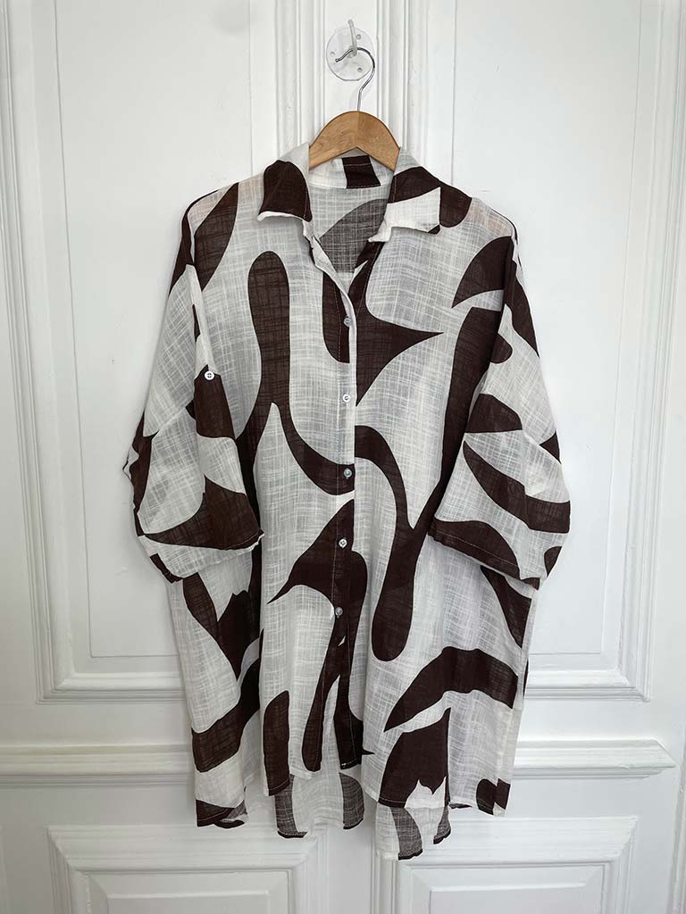 Abstract Throwover Shirt - Chocolate