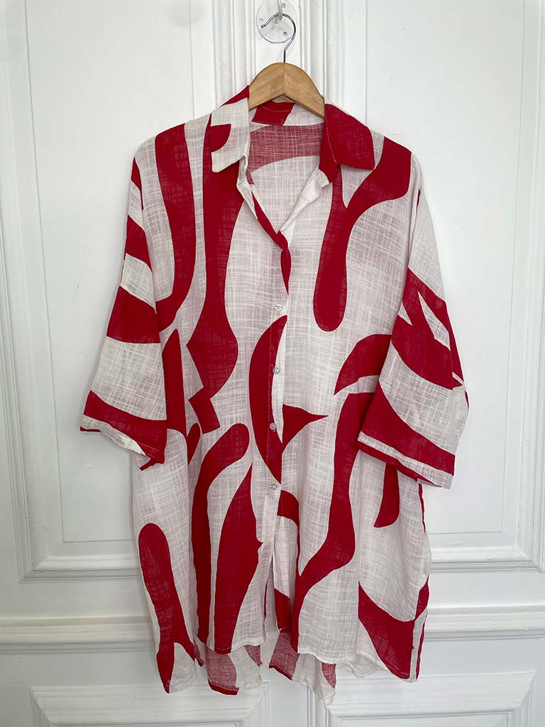Abstract Throwover Shirt - Cherry