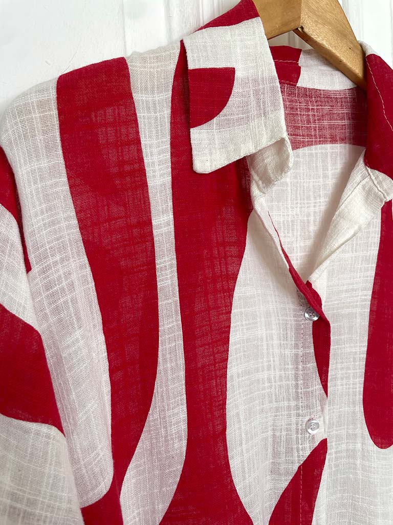Abstract Throwover Shirt - Cherry