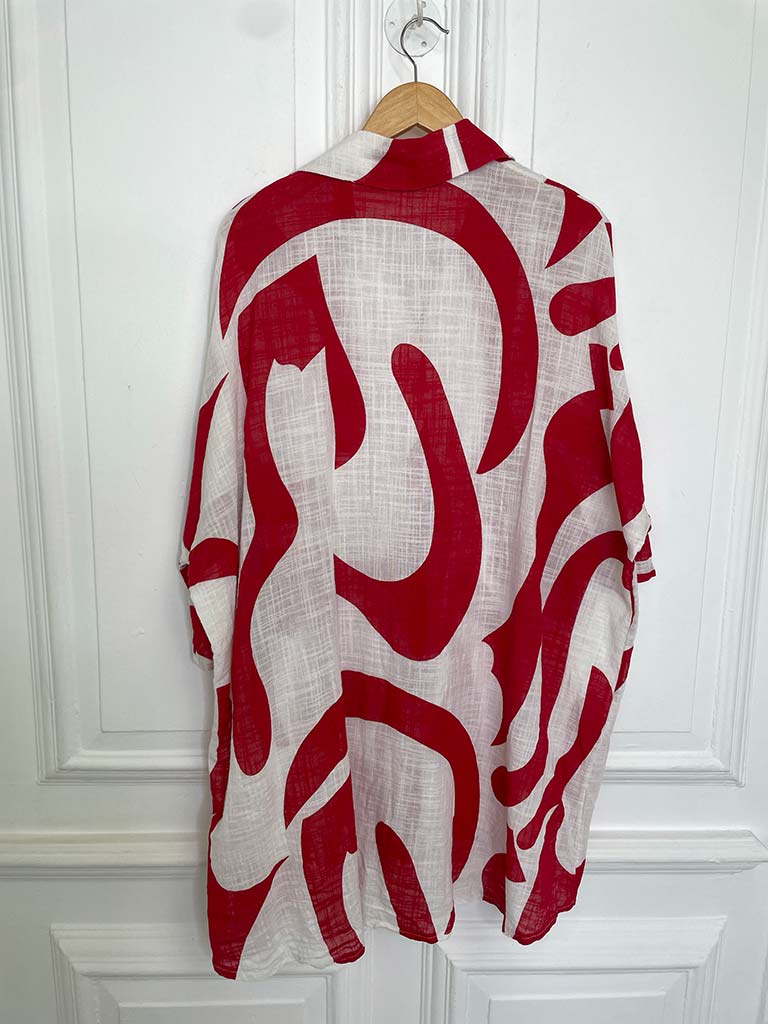 Abstract Throwover Shirt - Cherry